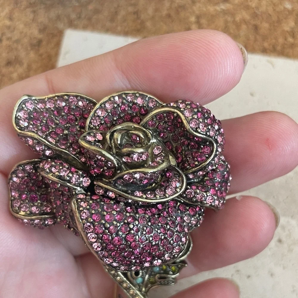 Heidi Daus Pink and Green Rose Brooch